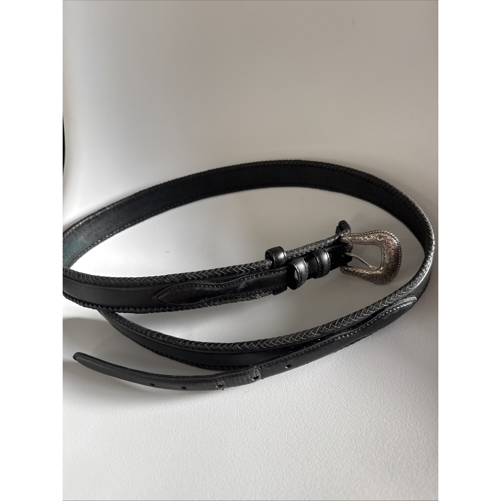 Resistol 40 Western Full Grain Leather Belt Braided Black Silver Buckle 201213